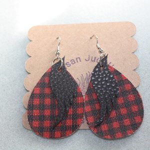 Vinyl Red & Black Earrings Feather